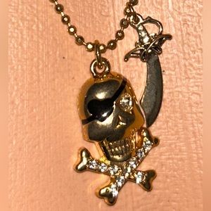 Pirate skull sword charm betsey Johnson necklace vintage sailor mermaid N69